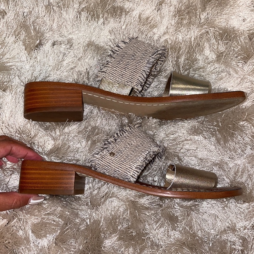 Jeni Metallic Leather & Fringe Slide Sandals - Picture 6 of 11